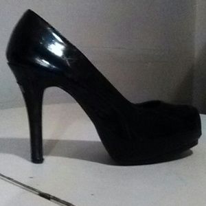 Black leather high heels